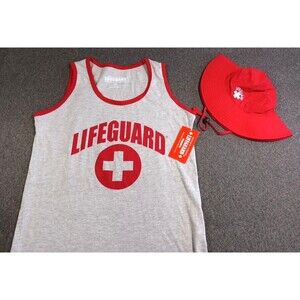 LIFEGUARD Officially Licensed Guys Muscle Tank With Red Lifeguard Hat Size Small